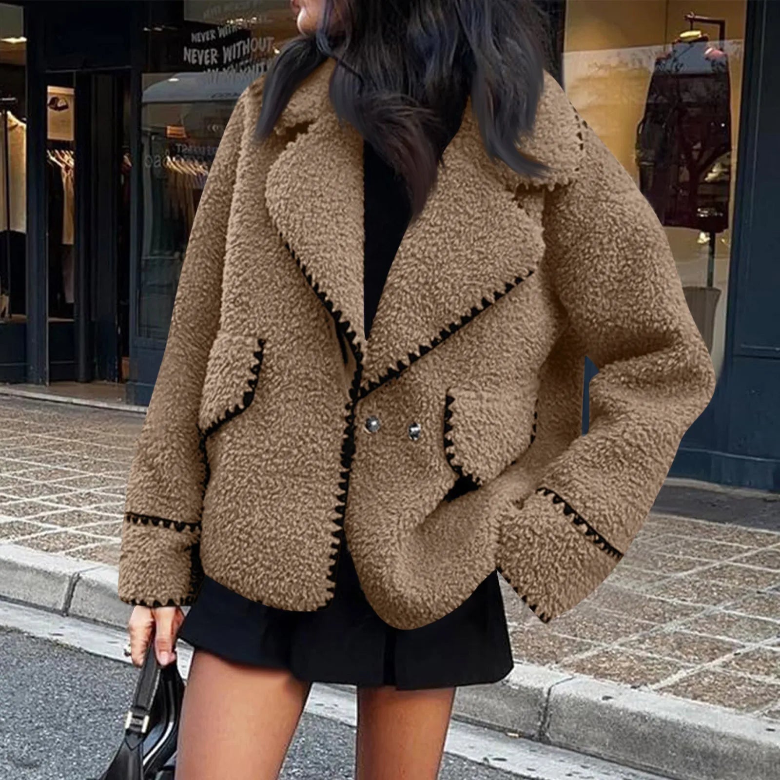 Contrast Plush Coat